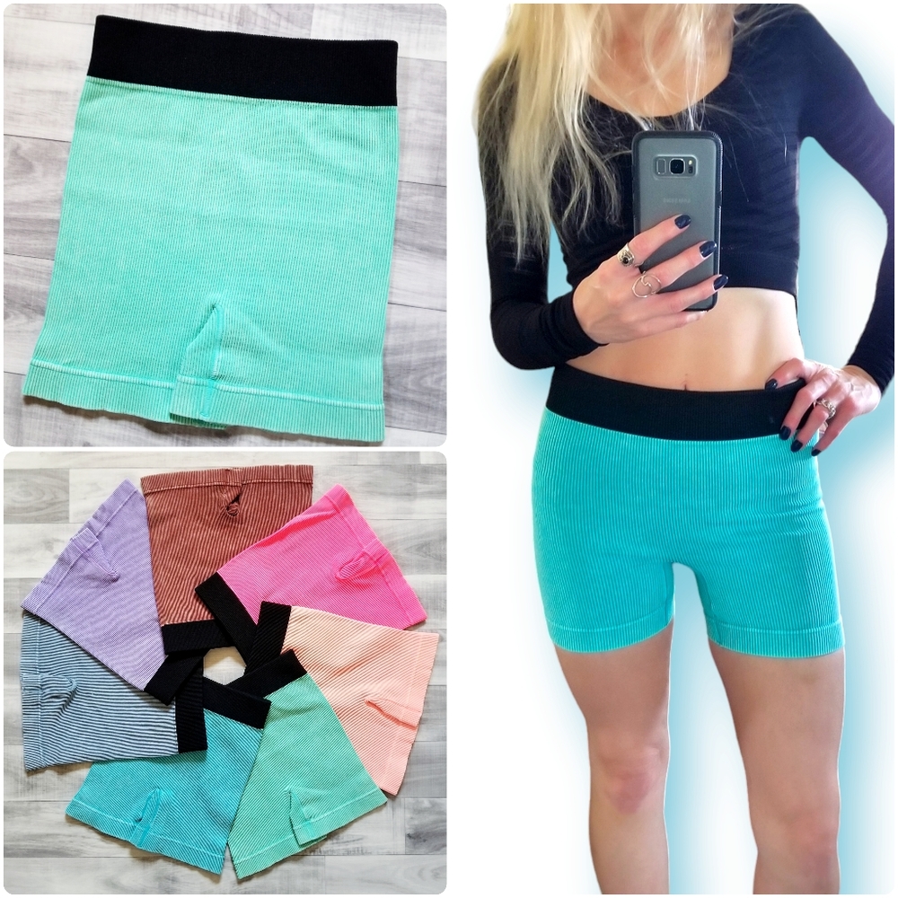 NEW Zenana Ribbed Seamless Short in Mint Green